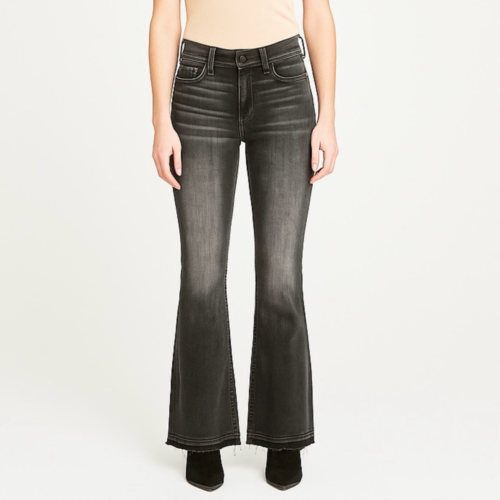 Rock & Roll Denim 29 Tall Trouser Flare Womens Jeans StretchMid Rise Faded Black